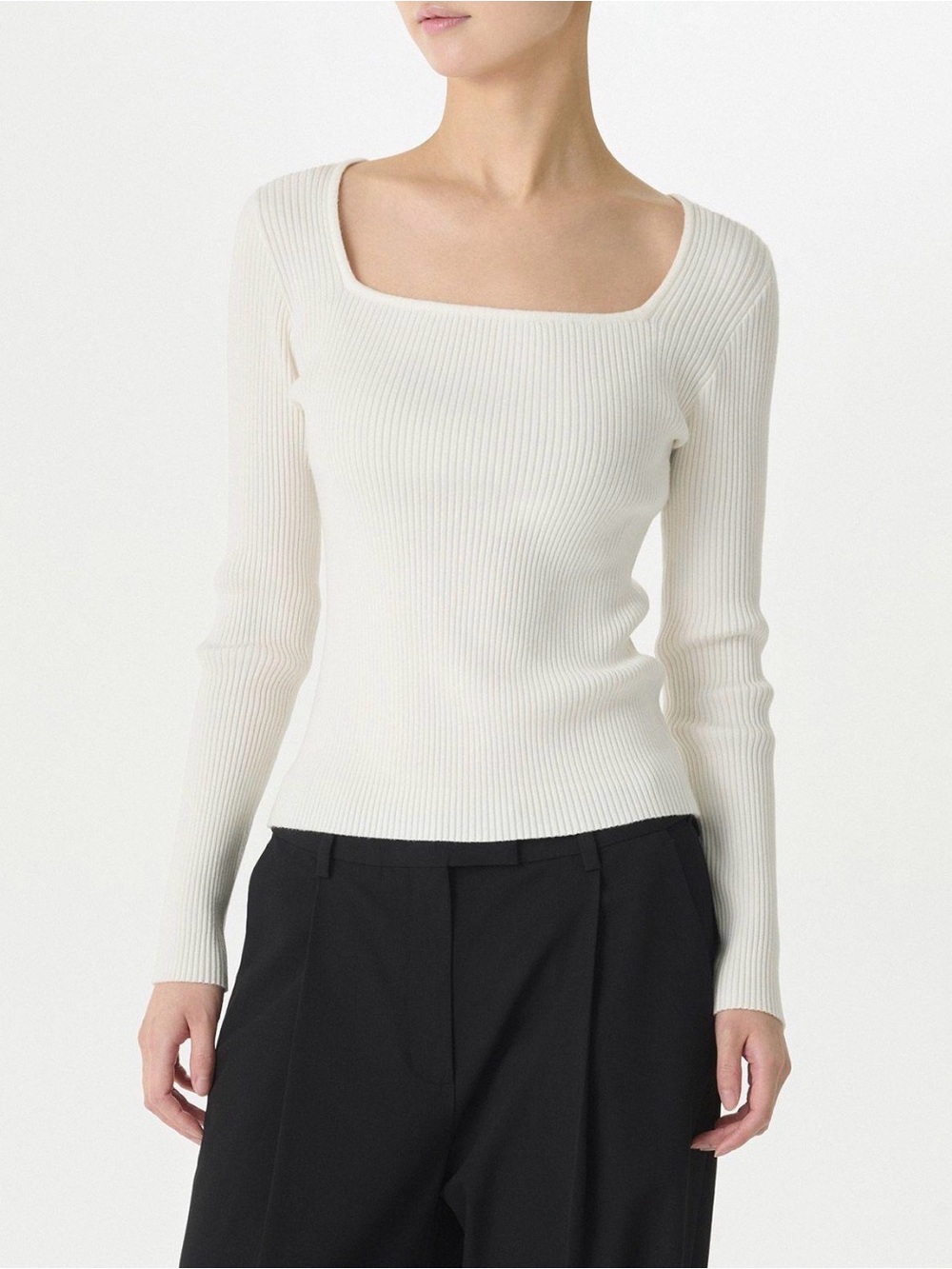 Hugo Boss Cream Ribbed Square-Neck Long Sleeve Ivory Sweater